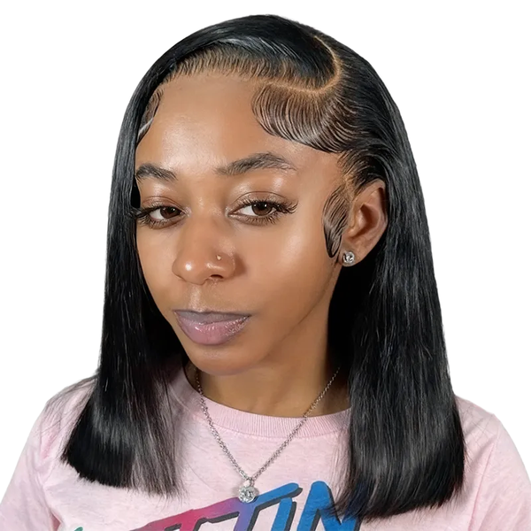 Glueless Bob Full Frontal Straight Wig 14In Peruvian Human Hair