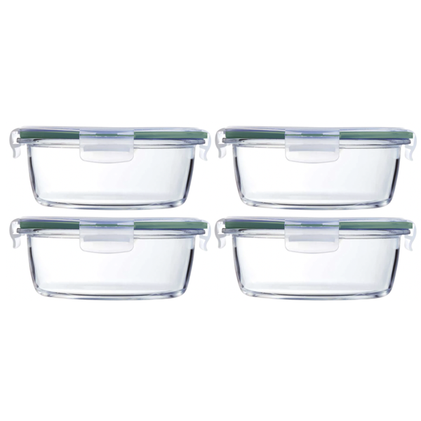 710ml Borosilicate Glass Round Food Containers - 4 Pack