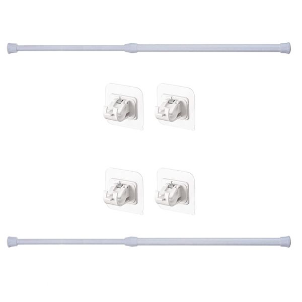 DIY Tool Bathroom Extendable Rod Hanger 2Pcs &amp; Holder Clip 4pcs