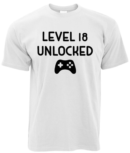 Level 18 Unlocked 18th Birthday Gamer Gift TShirt White
