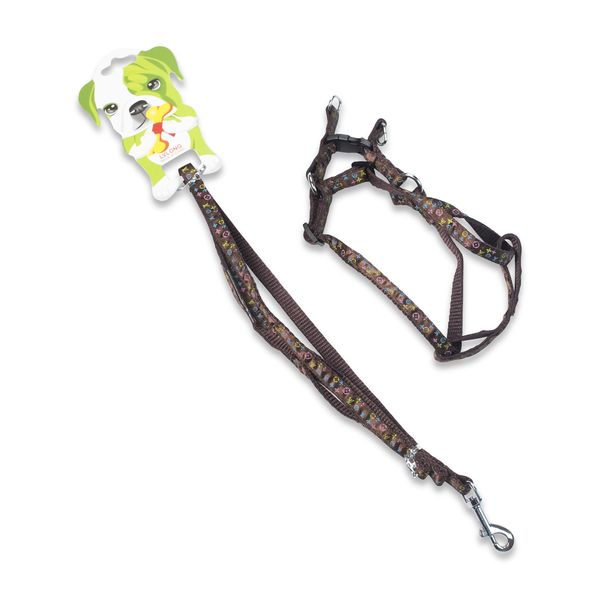 LVLong - Pet Accessories -Leash &amp; Harness Set -Brown -Louis Vuitton Pattern