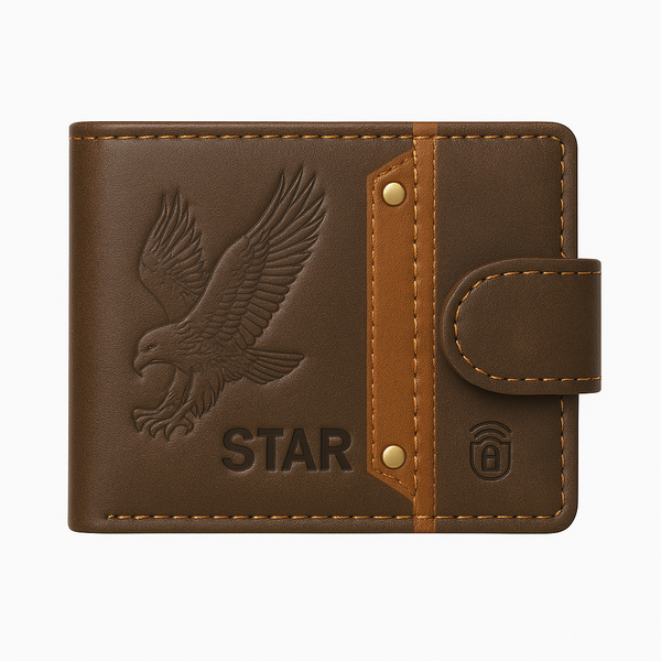 Brown Faux Leather Wallet with Eagle Emboss - Slim Bifold Design for Men