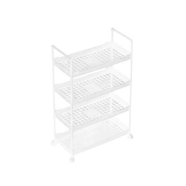Storage Racks,4-Tier Box Shelf,Thickened Steel Frame with 360 Wheel -White
