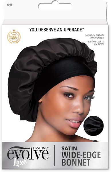 Evolve Wide Edge Satin Haircare Bonnet Black
