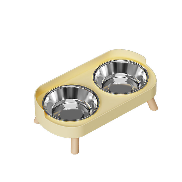 High Footed Pet Bowl, Double Bowl Pet High Footed Bowl -Yellow