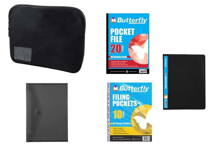 Stationery Pocket File, Folders &amp; Book Bag Bundle (Black)