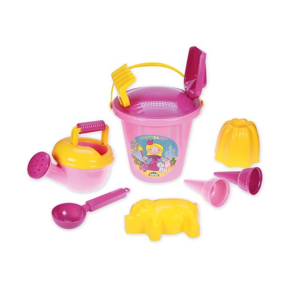 LENA Sand Play Set: Bucket with Princess Sticker, Sieve, etc. 10 Pieces
