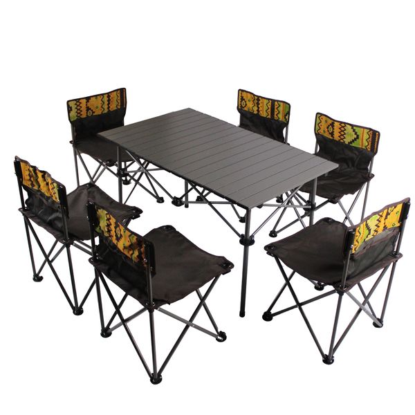 92x56x54cm Folding Camping Table &amp; Mini 6 Piece 38x34x58 Chair Set FX7012