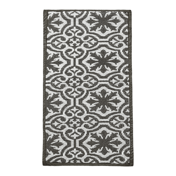 Indoor / Outdoor Plastic Woven Rug - Black &amp; Dark Grey - 100 x 60cm