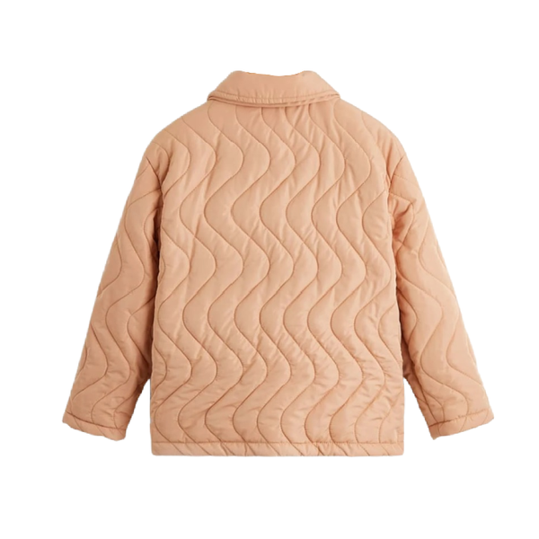 Girls Peach Polyester Pocket Patched Puffer Coat