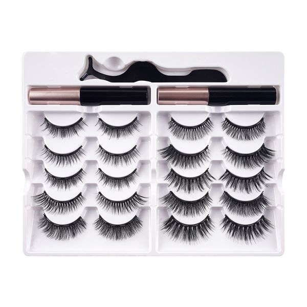 10 Pairs Magnetic Eyelash Kit Waterproof Eyeliner Reusable Natural Eyelash