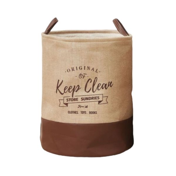 45L Keep Clean Slogan Cylindrical Laundry Basket Laundry Storae Bin