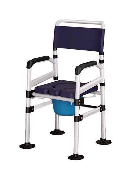 Adjustable Bedside Commode Chair Stainless Frame Grey Seat Pan Black/Silver