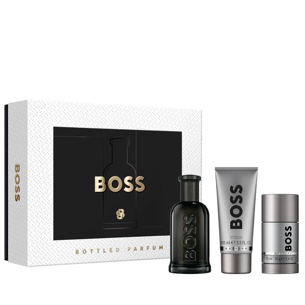 BOSS Bottled Parfum, Shower Gel, and Deodorant Stick for Men Trio Gift Set