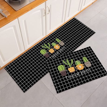 Red Black White Geometric Patterns Kitchen Rugs and Mats Set of 2,Modern  Decoration Style Kitchen Mat Non-Slip Absorbent Mats for Sink Waterproof