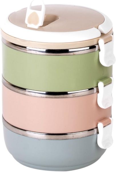 Portable Stainless Steel Multi-Layered Lunch Box - 3 Layer