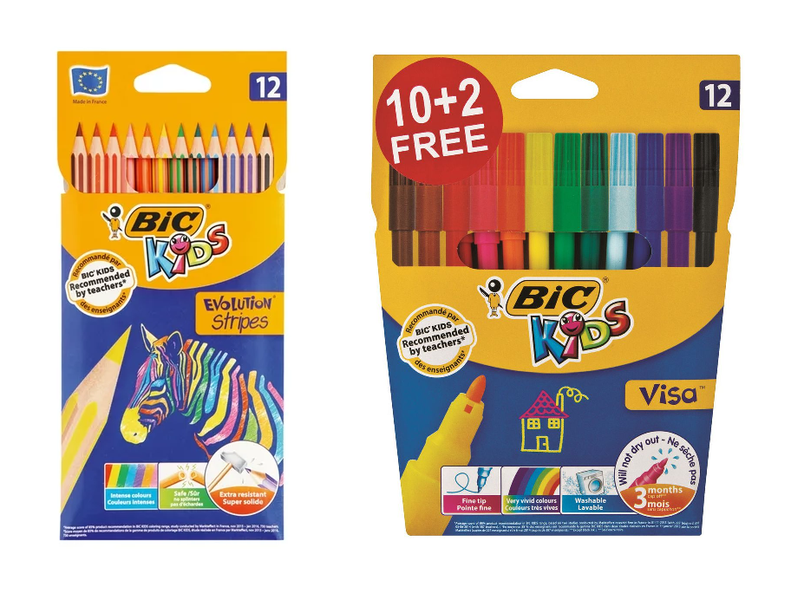BIC Evolution 12 Colouring Pencils + Kids Visa Fine Felt Tip Pens Pack-12
