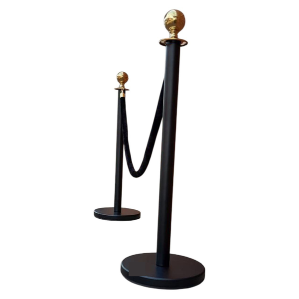 Velvet Rope Stanchion Barrier - 1 Set (Black &amp; Gold)