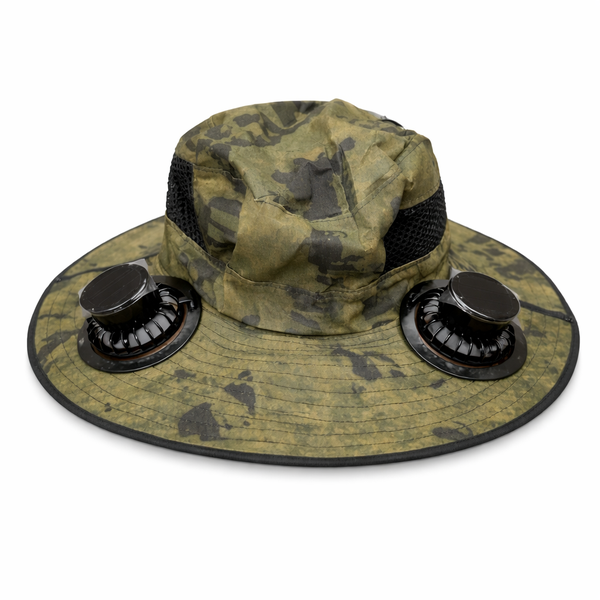 Wide-Brim Comouflage Hat with USB and Solar Charging Cooling Fan
