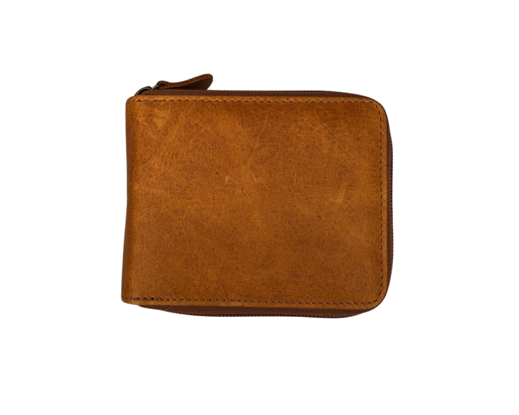 Men's Genuine Leather Zip Around Bifold Wallet for 6 Cards