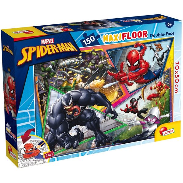 Lisciani 150 Piece Maxi Floor Double Face Puzzle - Marvel Spiderman Colouring Fun!