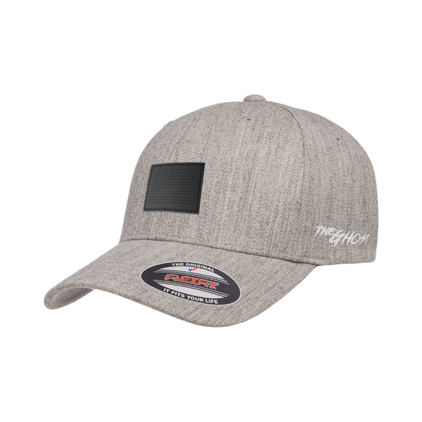 The Ghost Flexfit Heather Grey Fitted Cap With Black USA Rubber Badge