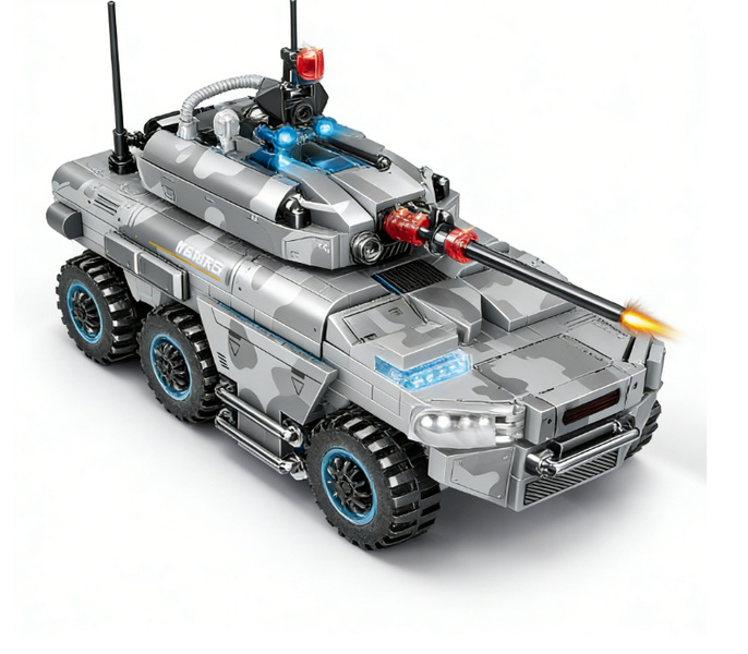 Armored Vehicle Building Blocks (Grey Camo) - 383pcs Military Model