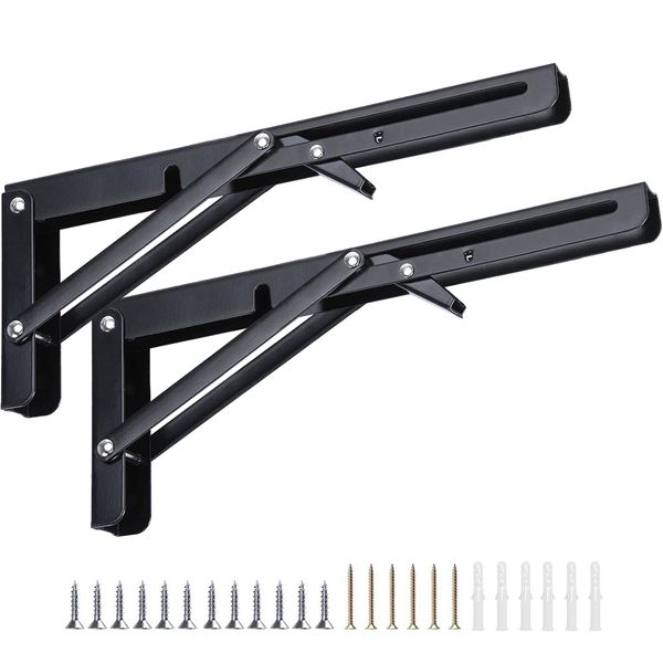 Chenshia DIY 2Pc Heavy Duty Stainless Steel Collapsible Shelf Bracket 40cm