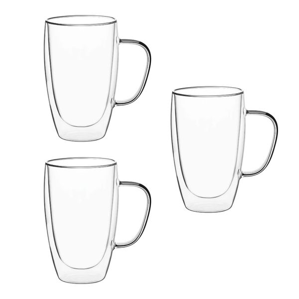 3 Pack Double-Layered Glass Mug 450ml - Transparent