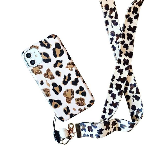 Stylish Cheetah Print with Free Lanyard - iPhone 12 Pro Max - White &amp; Brown