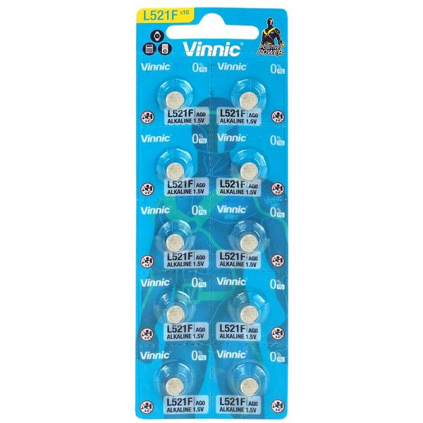 Vinnic AG0 L521F 1.5V Alkaline Batteries - Pack of 10