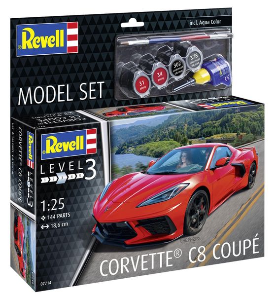 Revell 1/24 Corvette C8 Coupé Model Kit w/paints, Glue and Brush