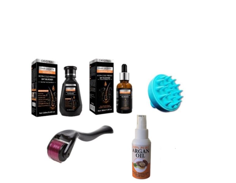 Biotin Hair Shampoo, Biotin Oil, Derma Roller,Exfoliating Brush &amp; Argan Oil