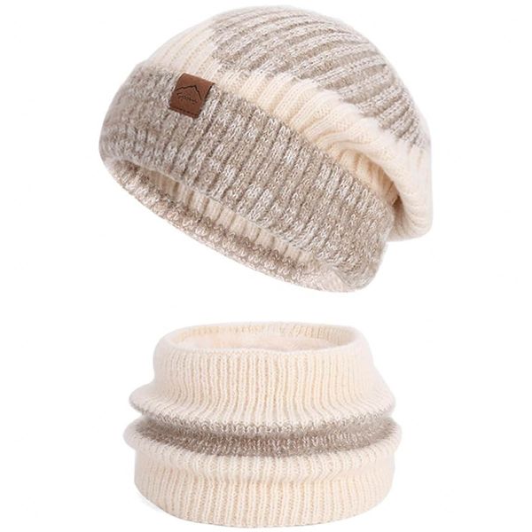 2 Pack Women Winter Slouchy Knit Beanie Hat Neck Warmer Scarf Set