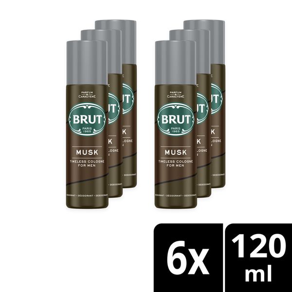 BRUT Musk Aerosol Deodorant Body Spray 6x120ml