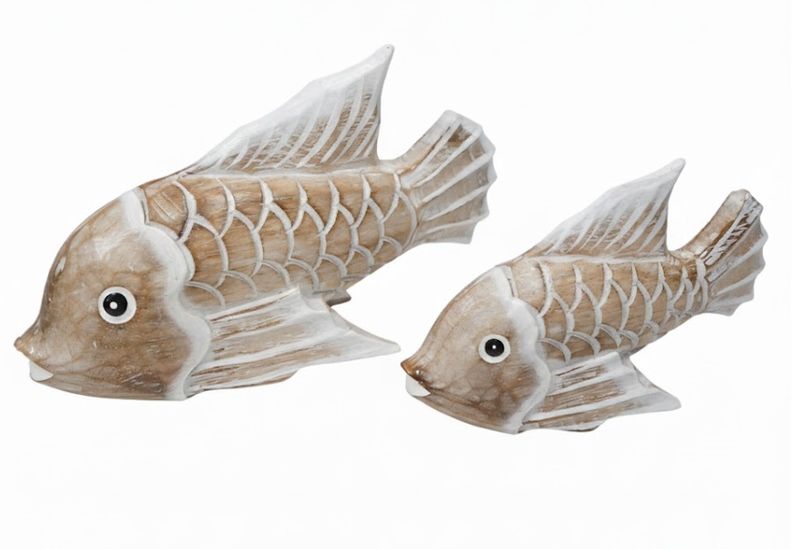 Fish Ornament Wooden Set Of Two - 15cm, 20cm