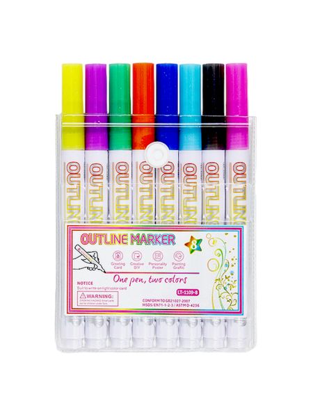 8 Colors Metallic Outline Markers Pens