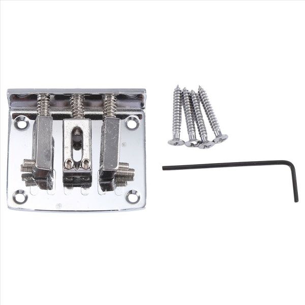 Cigar Box Guitar Parts: 3-string Chrome Hard-tail Adjustable Bridge Silver