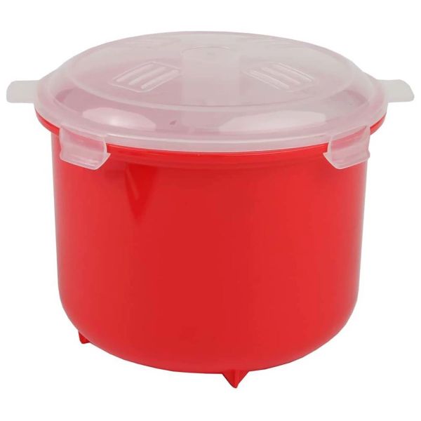 Microwave Steamer Lunch Box Rice Container Plastic 2.6L Red-Large Capacity