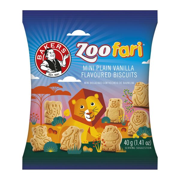 Bakers Mini Zoofari Vanilla Biscuits 40g - Pack of 24 | Sweet Snack Treats