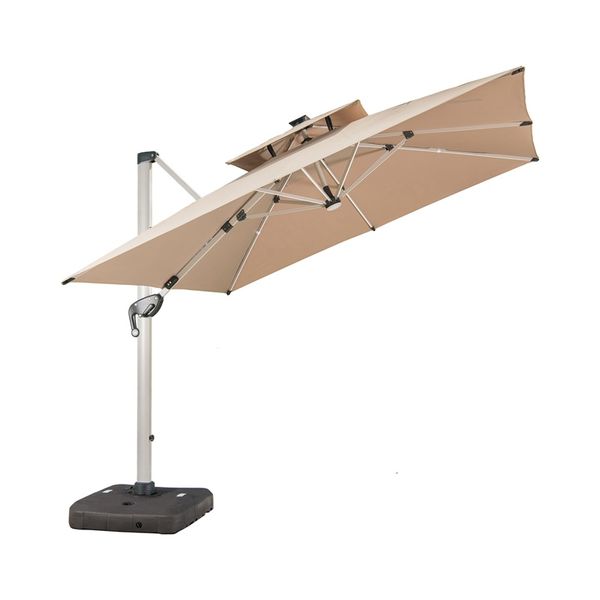 Solar LED Cantilever Patio Umbrella with Adjustable Tilt and 360 Rotation
