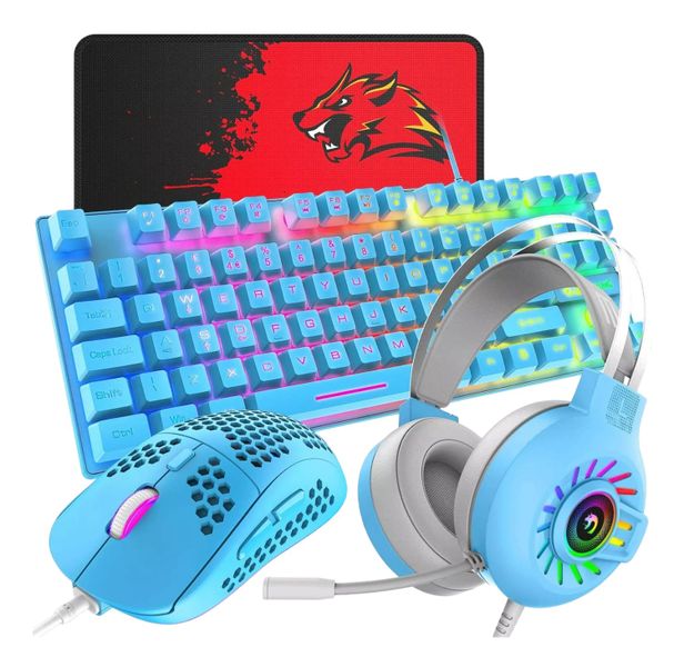 4 In 1 RGB Backlit Keyboard &amp; Mouse With 3D Surround Sound Headphones -Blue