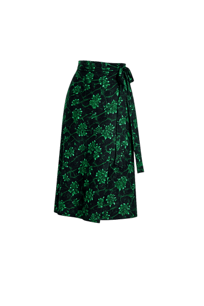Women Green-Black Midi Cotton Skirt