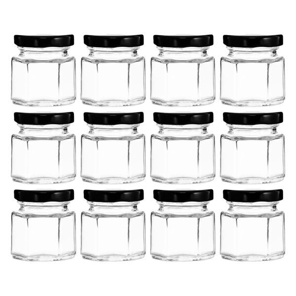 Regent 45ml Glass Hexagonal Jar With Black Lid 12 Pack (50X45X45Mm)