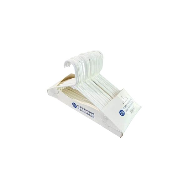 30 - Pieces White Plastic Hanger Set 40.5 x 0.5cm.