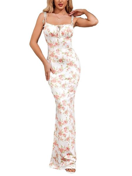 Backless Tie Waist Long Slim Bodycon Dress