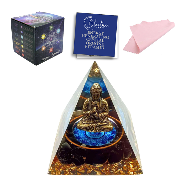 Orgone Crystal Pyramid Buddha &amp; Obsidian-Welcomes Luck &amp; Blocks Negativity