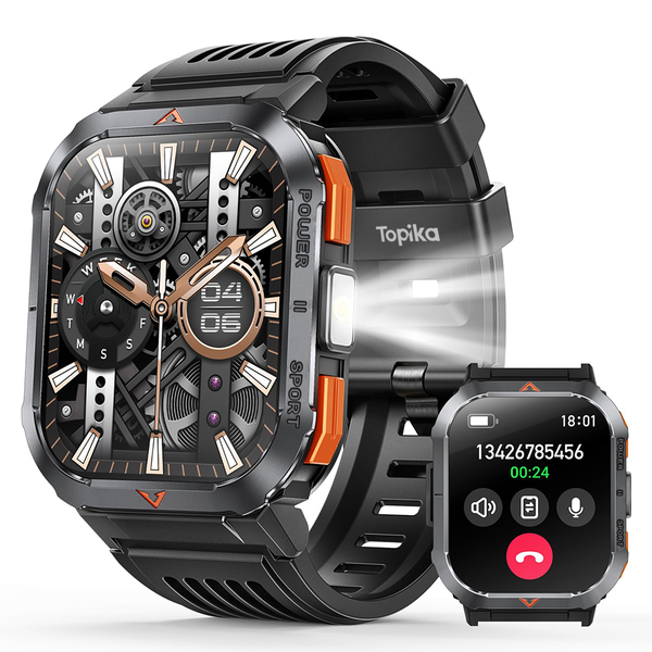 Topika Smart Watch with Flashlight for Men Women 2.02" HD Bluetooth Calls