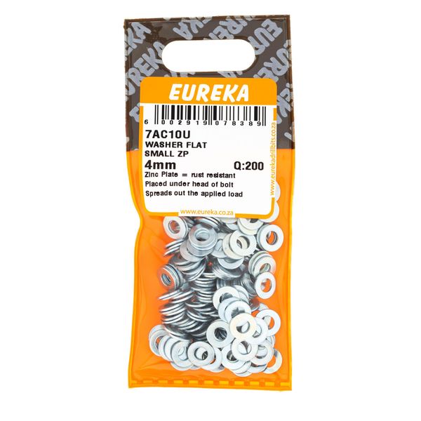 EUREKA Flat Washer Small Zinc Plated 4mm Q:200 7AC10U