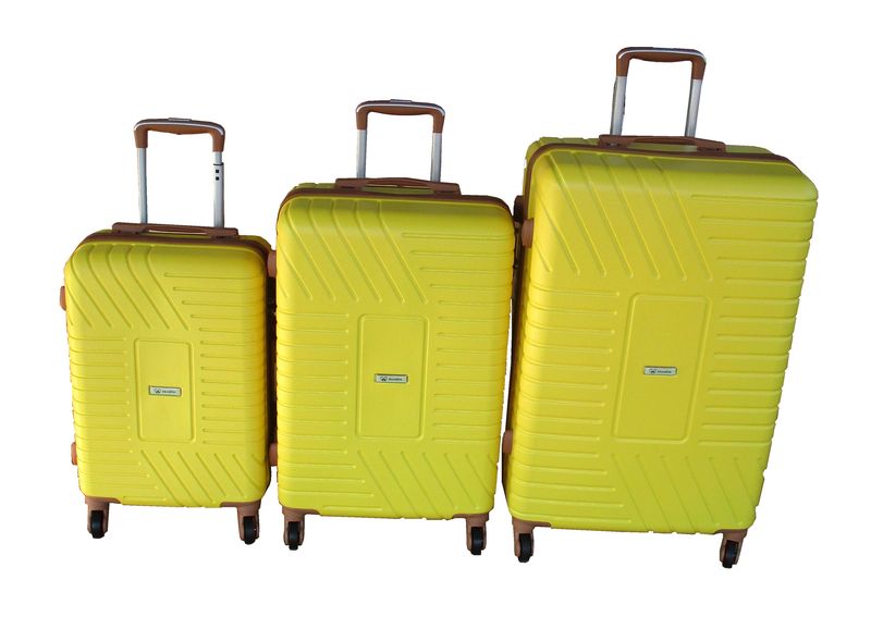 Durable ABS Luggage Set - Yellow, Lightweight with Handles and Wheels - 3-Piece